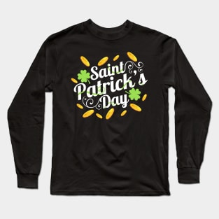 Golden Coins And Shamrocks On A Logo For St. Patricks Day Long Sleeve T-Shirt